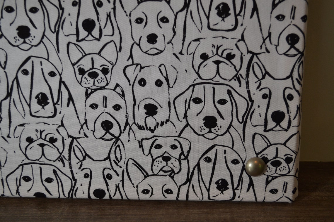 Black and White Dog Print Fabric Cork Bulletin Board Vision Etsy UK