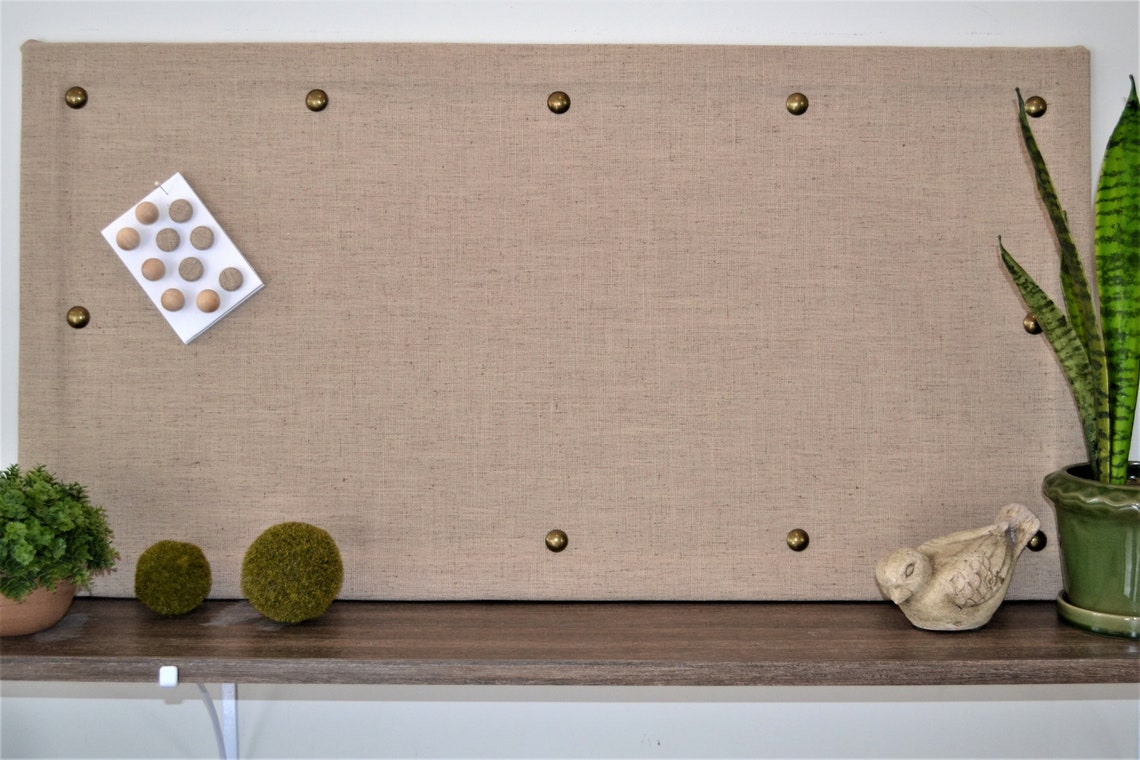 Modern Linen Look Fabric Cork Bulletin Board With Tacks Etsy