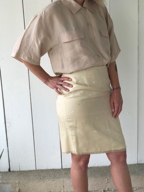 Vintage 90s Laundry by Shelli Segal Cream Silk Sk… - image 1