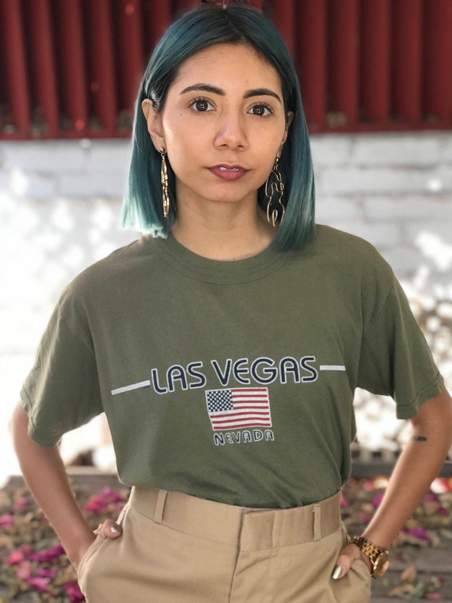 Vintage Las Vegas Travel Souvenir Tee Graphic Flag T Shirt 