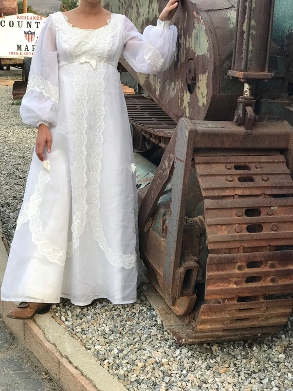 Vintage 60s White Wedding Dress Maxi Dress with B… - image 1