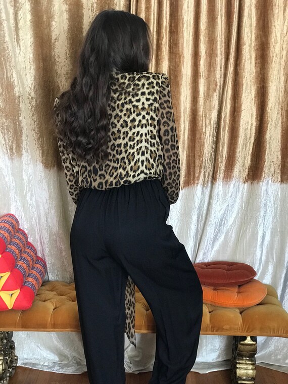 Vintage Leopard Print Jumpsuit 80s Faux Wrap Onsie - image 3