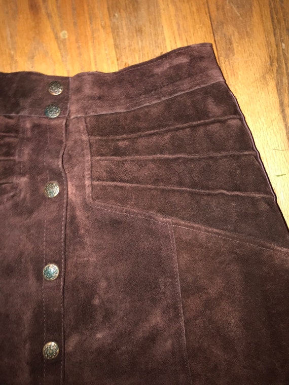 Vintage Chocolate Brown Suede Leather Skirt with … - image 7