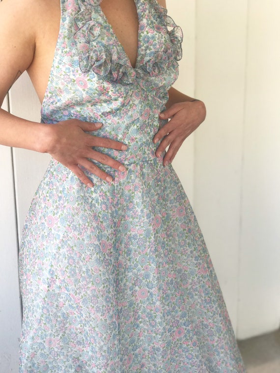 Vintage 50s 60s Pastel Floral Halter Dress Spring