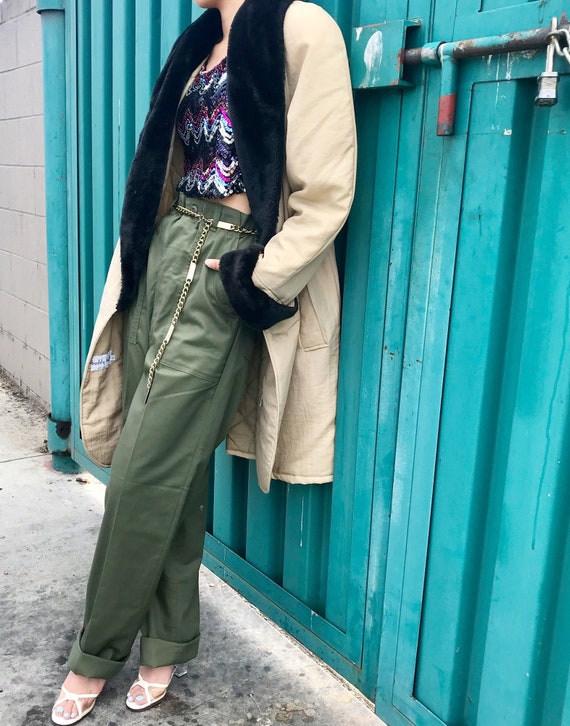 Vintage Military Utility Trousers Army Green High