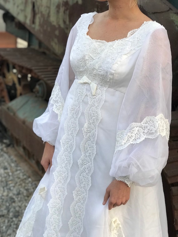 Vintage 60s White Wedding Dress Maxi Dress with B… - image 3