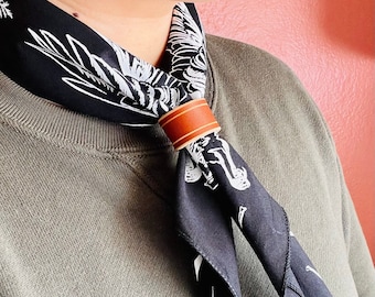 Handmade Leather Bandana Slide Leather Hand Tooled, Grooved