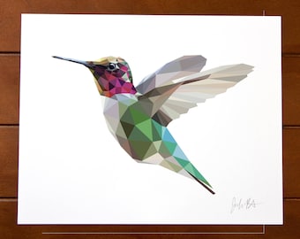 Geometric Bird 8x10 Print - Anna's Hummingbird