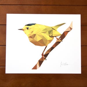 Geometric Bird 8x10 Print - Wilson&#39;s Warbler - Yellow Bird