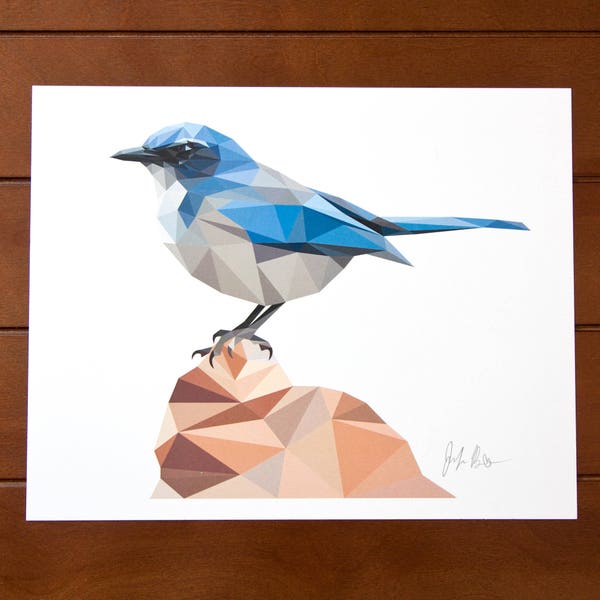 Geometric Bird 8x10 Print - Western Scrub Jay