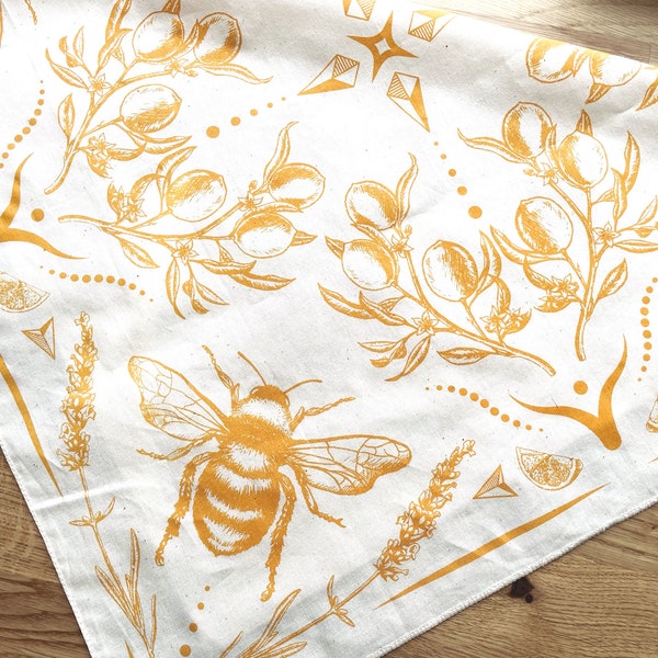 Honeybee Bandana/Handkerchief - Bee, Lemon, Lavender, Bumblebee, Garden - Men's & Women's Classic Paisley Inspired - 100% Cotton