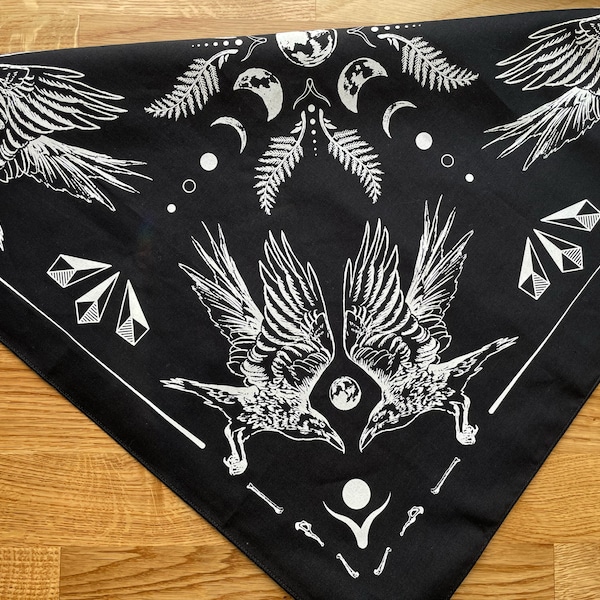 Raven Bandana/Handkerchief/Mask - Ravens, Crows, Mystical, Magic, Witchy - Men's Women's Classic Paisley Inspired - 100% Cotton