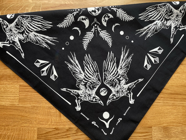 Raven Bandana/Handkerchief/Mask Ravens, Crows, Mystical, Magic, Witchy Men's Women's Classic Paisley Inspired 100% Cotton image 1