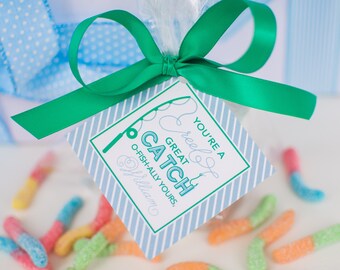 Fishing Reel Great Catch PERSONALIZED Valentine's 25 PRINTED TAGS