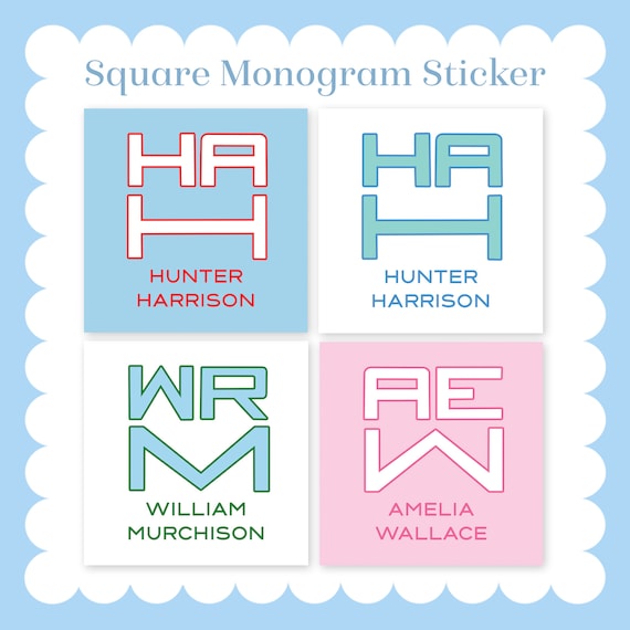 Modern Square Monogram Stickers : quantity 24