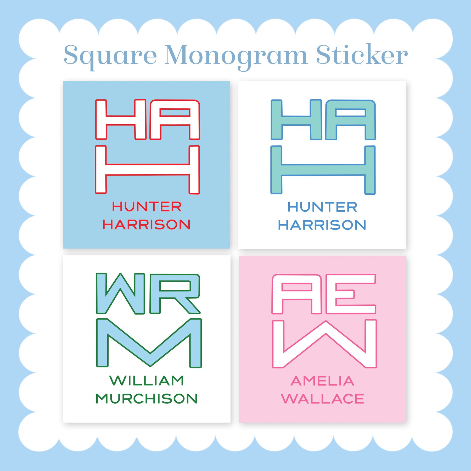 Modern Square Monogram Stickers : quantity 24