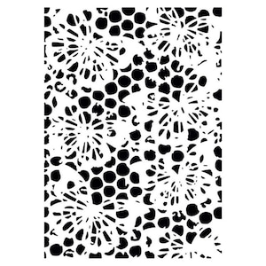 Puede incluir: Patrón blanco y negro con un diseño repetitivo de círculos y formas florales.