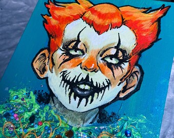 CR33PY CUT3 CLOWN mixed media painting