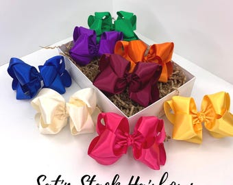 Lazo de satén apilable para el cabello - Colores de Pascua - Lazo boutique para niñas de 3 a 5.5 pulgadas hecho a mano