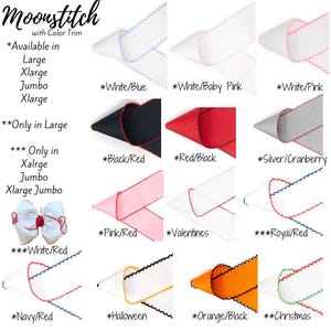 Pu&ograve; includere: Una variet&agrave; di nastri con bordi colorati sono esposti, mostrando diverse combinazioni di colori. I nastri includono opzioni come bianco con bordi blu, rosa o rossi e nero con bordi rossi. Il testo "Moonstitch" &egrave; in alto.