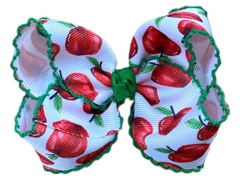 Watercolor Apple Moonstitch Hairbow