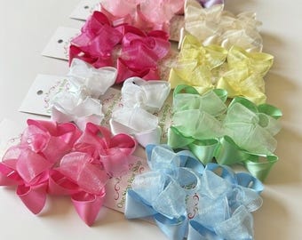 Lazo para el cabello de satén transparente apilable - Colores de Pascua - Lazo de boutique para niñas de 3 a 5.5 pulgadas hecho a mano