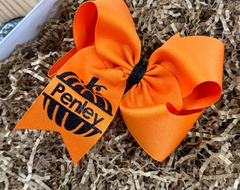 Pumpkin Personalized Hairbow Orange and Black Glitter