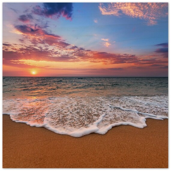 Tableau Toile Panoramique - Coucher De Soleil Sur La Plage - Déco Moderne - Sans Cadre