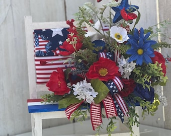 Patriotic Floral Table Arrangement: Red, White & Blue July 4th Decor