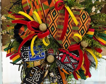 Wreath for Black History Month / African American Wreath  / Kinte cloth heart wreath / African print design