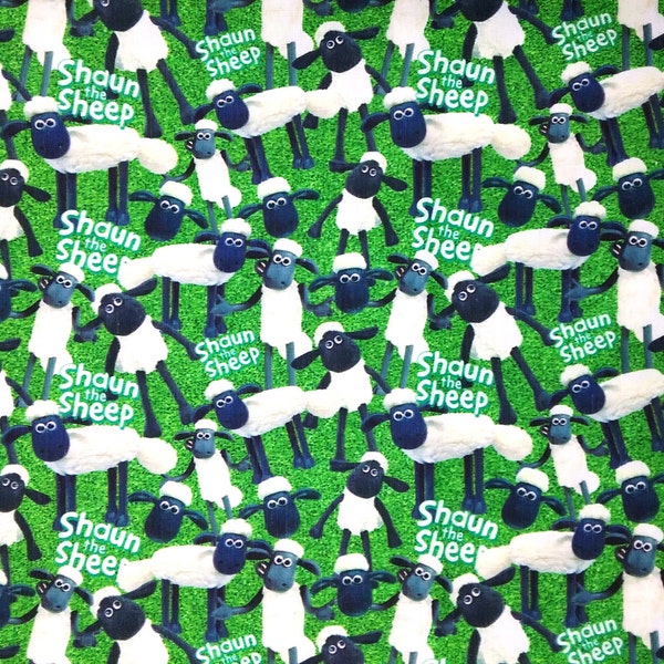 Green cotton fabric with "Shaun the Sheep" printed! (JP3)