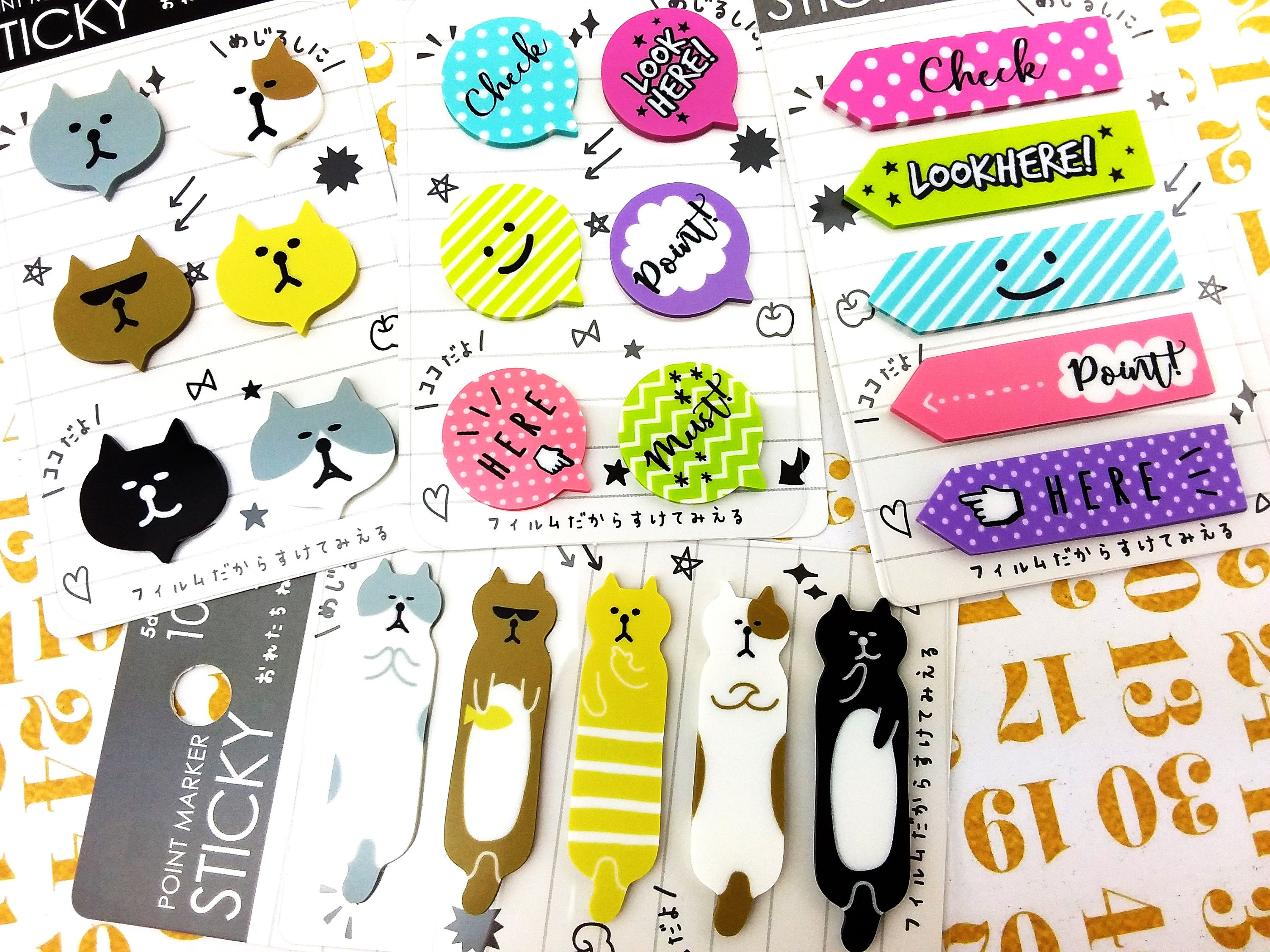 Cute Sticky Tags Choose from Cats or Notes 4 different - Etsy 日本