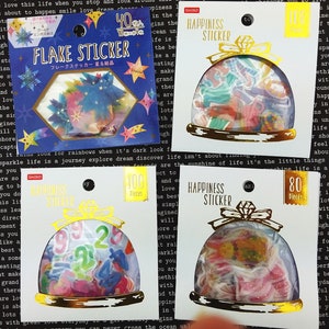 Popular Japanese Plastic Flake Stickers - Choose from Stars + Meteors, Alphabets, Party Animals or Numbers 4 designs!