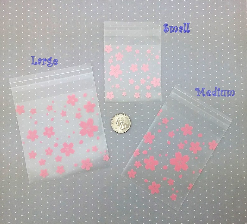 Self adhesive Frosted treat bags with Pretty Cherry Blossoms / Etsy