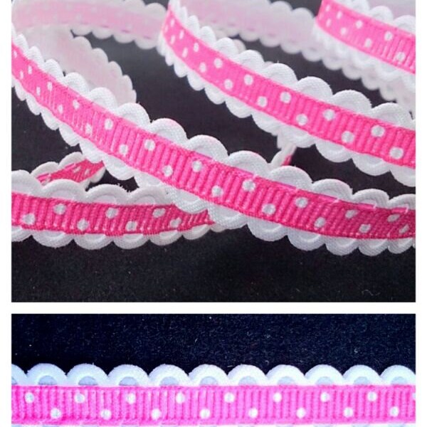 Hot Pink lace ribbon with polka dot prints