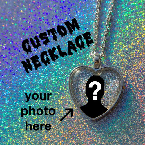 Custom Glitter Heart Portrait Necklace