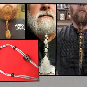 Beard Lacer with Black beads and Black skull: Choose rope color