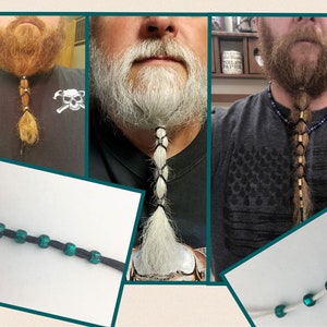 Beard Lacers Beard hair accessories. Emerald Color glass Beads. Choose Rope color Brown, white or black rope with emerald color glass beads