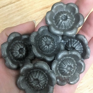Pack of 3- Small Cast Iron Flowers, heavy, stackable, Steel Flowers, rosettes, heavy metal iron petal paper weight