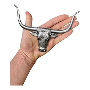 Metal Flat 3d Longhorn cow, steer, magnetic, bull cowboy cattle western