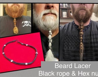 Beard Lacer black rope and hex nuts