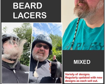 Beard Lacer variety of styles. Changes often. Hair, dreadlock, beard accessory
