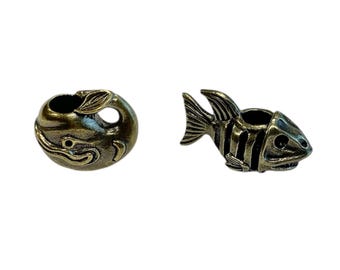 Large hole Bead for beards, dreads, paracord, jewelry making. Fish or Whale, you choose. Beard beads