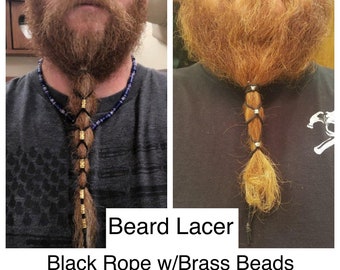 Beard Hair lacers. Black with Brass & Gold Color beads. Many designs to choose from. Black Rope,  Beards, dreadlocks, hair.