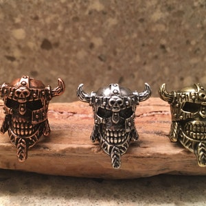 Large hole Bead for beards, dreads, paracord or jewelry making. Viking skull in silver, copper or bronze. Beard beads