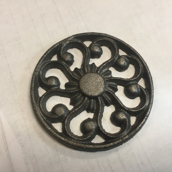 3 inch Cast Iron Mandala, Rossette, medallion, marguerite, circle, round, clavo, wagon wheel, flower decor, onlay, heavy metal