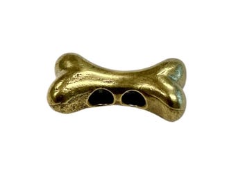 Large 2 hole Bead for beards or dreads. Gold color Bone with 2 holes
