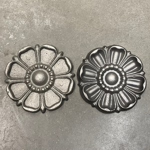 Metal flower, cast iron flower, round petals 4" diameter round 4 inch, onlay cast iron