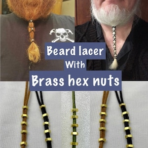 Beard Lacer with Brass hex nuts. Choose the color rope: Black, Brown or Green Dread locks, hair, beard.