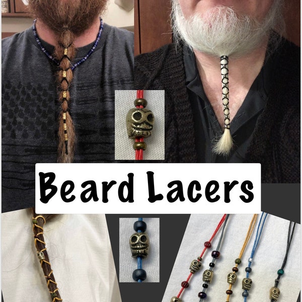 Beard Lacer, Beard Hair Tie with heavy metal skull: Choose color